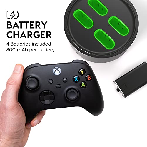 TALK WORKS Xbox Battery Charger Station w/ 4 Rechargeable Batteries - 5' Cable Light Up USB-C Multi-Battery Charging Pack for X-Box Game (Black)