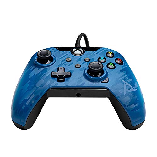 PDP Wired Game Controller - Xbox Series X|S, Xbox One, PC/Laptop Windows 10, Steam Gaming Controller - Perfect for FPS Games - Dual Vibration Videogame Gamepad - Blue Camo / Camouflage