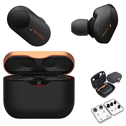 Sony WF-1000XM3 True Wireless Noise-Canceling Earbud Headphones (Black, USA Warranty) with Hardshell Travel/Storage case and Noise Isolating Memory Foam & Silicone Tips Bundle (3 Items)