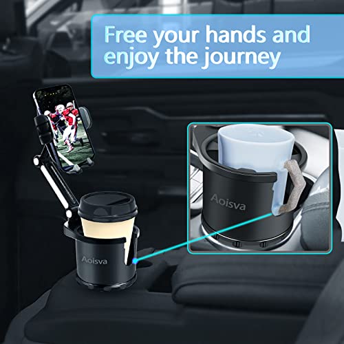 Aoisva Car Cup Holder Phone Mount Adjustable Base with 360° Rotation Universal Multifunctional Cup Holder Cell Phone Holder for Car Fits Any iPhone & Galaxy & All Smartphones [Upgrade 2-in-1]