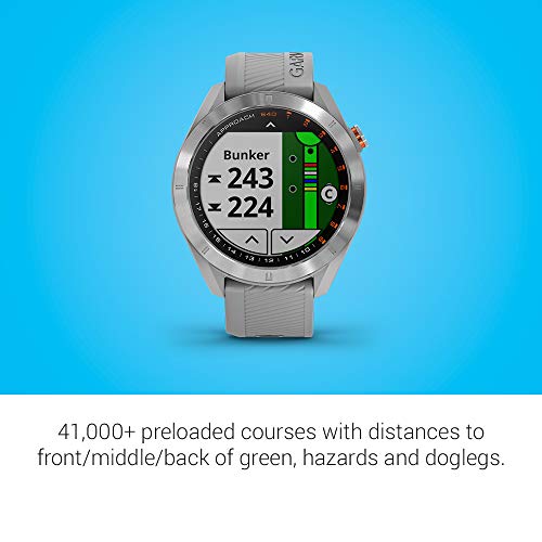 Garmin Approach S40, Stylish GPS Golf Smartwatch, Lightweight with Touchscreen Display, Gray/Stainless Steel with Watch Charging Base, 6Ave Travel & Cleaning Kit