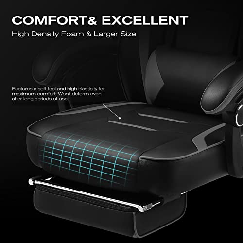 Luckracer Gaming Chair with Footrest Office Desk Chair Ergonomic Gaming Chair Pu Leather High Back Adjustable Swivel Lumbar Support Racing Style E-Sports Gamer Chairs Gray