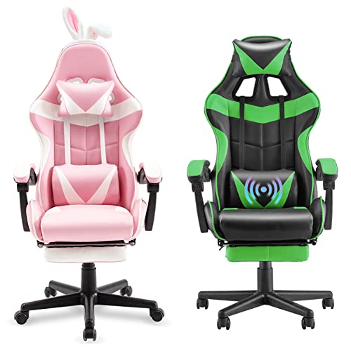 Bunny Pink Gaming Chair and Massage Green Gaming Chair Bundle