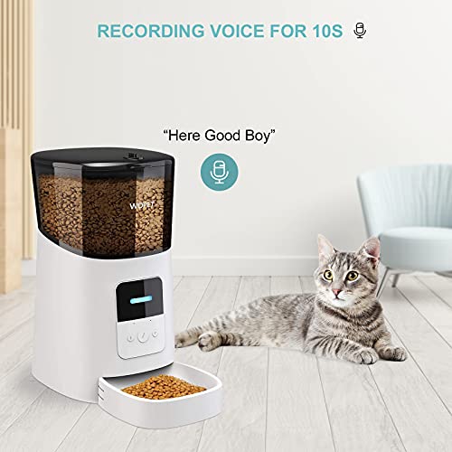 WOPET 6L Automatic Cat Feeder,Wi-Fi Enabled Smart Pet Feeder for Cats and Dogs,Auto Dog Food Dispenser with Portion Control, Distribution Alarms and Voice Recorder Up to 15 Meals per Day (White)