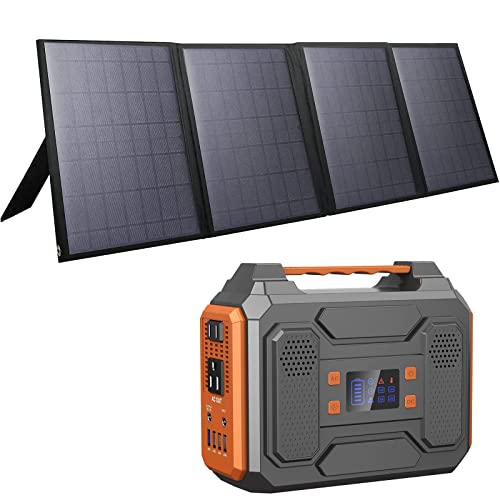 ZeroKor Portable Solar Panel 40W and Portable Power Station 300W , Solar Generator Bundle with AC Outlet for Home Use Camping RV Travel Emergency