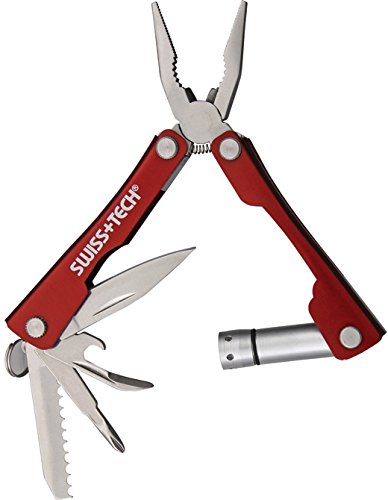 Swiss+Tech ST35000 Metallic Maroon 8-in-1 Mini Pocket Multitool for Camping, Sports, Hardware