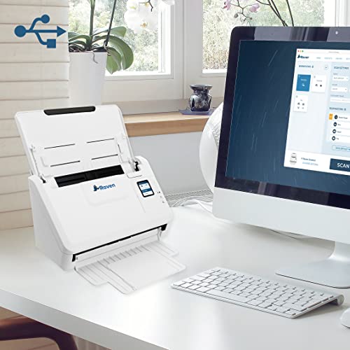 Raven Select Document Scanner for Windows PC and Mac Computer, Color, Two Sided Duplex, Auto Document Feeder (ADF), Scan to Cloud, Home or Office Desktop, USB