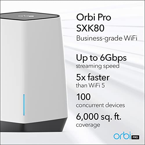 NETGEAR Orbi Pro WiFi 6 Tri-band Mesh System (SXK80) | Router with 1 Satellite Extender for Business or Home | Coverage up to 6,000 sq. ft. and 60+ Devices | AX6000 802.11 AX (up to 6Gbps) (Pack of 2)