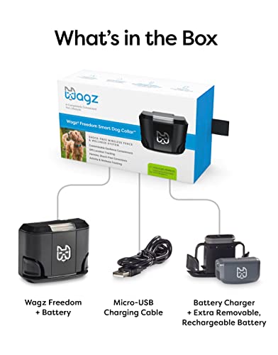 Wagz® Freedom Smart Dog Collar™, Shock-Free Wireless Pet Containment and Wellness System with Wagz Phone App, Virtual Geofences, GPS Tracking, Activity and Health Tracking