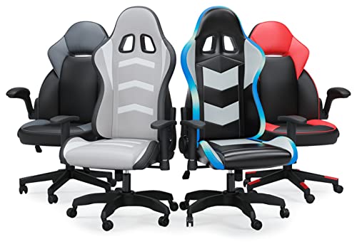 Signature Design by Ashley Lynxtyn Swivel Home Office Gaming Chair with LED Lighting, Black & Gray