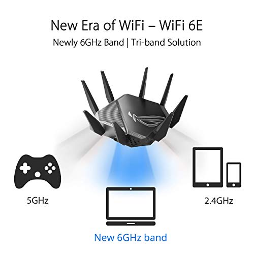 ASUS ROG Rapture WiFi 6E Gaming Router (GT-AXE11000) - Tri-Band 10 Gigabit Wireless Router, World's First 6Ghz Band for Wider Channels & Higher Capacity, 1.8GHz Quad-Core CPU, 2.5G Port, AURA RGB