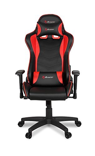 Arozzi - Forte PU Leather Ergonomic Computer Gaming/Office Chair with Recliner, Swivel, Tilt, Rocker, Adjustable Height and Adjustable Lumbar and Neck Support Pillows - Black - Red Accents