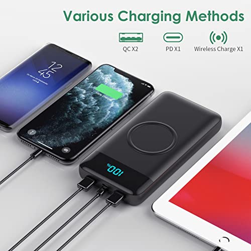 Wireless Portable Charger 30,800mAh 15W Wireless Charging 25W PD QC4.0 Fast Charging Smart LED Display USB-C Power Bank, 4 Output & 2 Input External Battery Pack Compatible with iPhone, Samsung, iPad