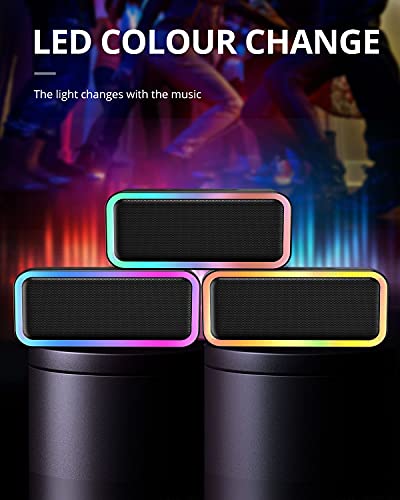 Bluetooth Speaker, Kunodi Bluetooth 5.0 Wireless Portable Speaker with 10W Stereo Sound, Party Speakers with Ambient RGB Light,18-Hour Playtime,IPX5 Waterproof Speakers for Outdoors, Travel（Black