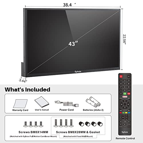 SYLVOX 43 Inch Outdoor TV, Waterproof 4K Smart TV, High Brightness,7x16(H) Commercial Grade, Supports Bluetooth & Wi-Fi, Suitable for Partial Sun(Deck Series 2022)