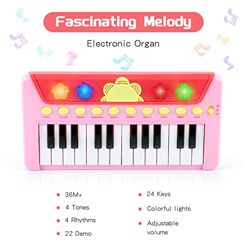 BAOLI 24 Keys Piano Keyboard for Kids, Multifunctional Portable Electronic Piano Educational Musical Instrument Toys, Birthday Gifts for Beginner Children Toddler Boys Girls Age 3-5