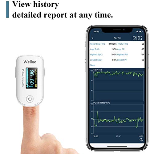 Wellue Pulse Oximeter Fingertip Blood Oxygen Saturation Monitor with Batteries for Wellness Use FS20F Bluetooth