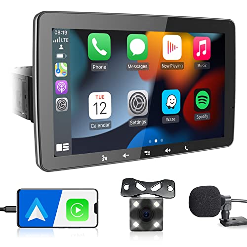 Carplay Stereo Bluetooth Car Radio: 9" Single Din Android Auto Audio - IPS Floating Touchscreen MP5 Player with Mirrorlink Backup Cam FM AM USB SD Aux 16 Band EQ Sub 2.1A Quick Charge