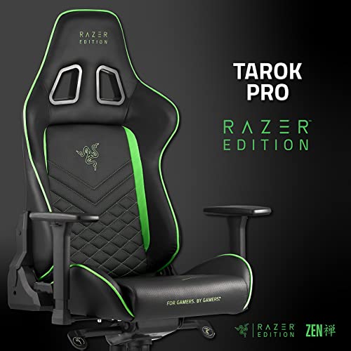 Tarok Pro - Razer Edition Gaming Chair by Zen - Lime Green Gaming Chair - Reclining Ergonomic Desk Office Chair – Adjustable Game Chair, Lumbar Support, Memory Foam Pillow, Comfortable Zen Work Chair