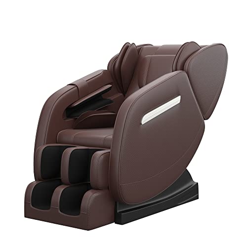SMAGREHO Massage Chair Recliner with Zero Gravity, Full Body Air Pressure, Heat and Foot Roller Included, Brown