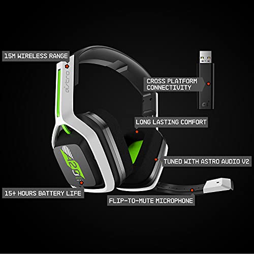ASTRO Gaming A20 Wireless Headset Gen 2 for Xbox Series X | S, Xbox One, PC & Mac - White /Green