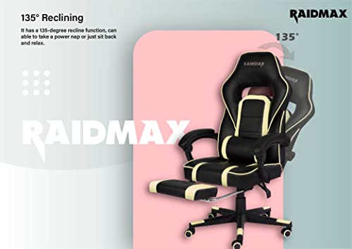 Raidmax Advanced DK701 Series Computer-Gaming-Chairs, XL Size Gaming Chair with Padded Arm Rest and Foldable Foot Rest, Heavy Duty 350mm Base with 60mm casters, PU Leather with Moulden Foam