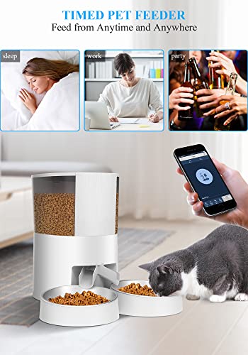 HoneyGuaridan Automatic Cat Feeder, Wi-Fi Enabled Smart Pet Feeder for 2 Cats&Dog,4.5L Pet Food Dispenser Timed Cat Feeder, APP Control, Distribution Alarms and Voice Recorder,2 Stainless Steel Bowls