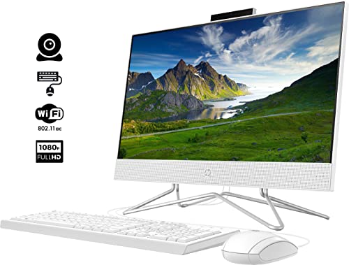 2022 Newest HP All-in-One Desktop, 21.5" FHD Display, Intel Celeron J4025 Processor, 8GB RAM, 256GB PCIe SSD, Webcam, HDMI, RJ-45, Wired Keyboard&Mouse, WiFi, Windows 11 Home, White