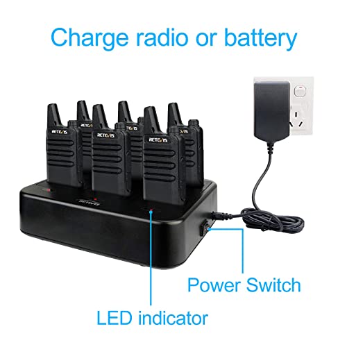 Retevis RT22 Walkie Talkies Rechargeable Hands Free 2 Way Radios Two-Way Radio(6 Pack) with 6 Way Multi Gang Charger