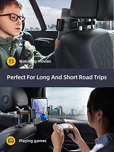 LISEN Tablet Holder for Car Road Travel iPad Holder for Car Back Seat Car Tablet Holder fit for Tablets Phone and More 4.7-12.9" Devices Headrest Posts Width 1.6-6.9"