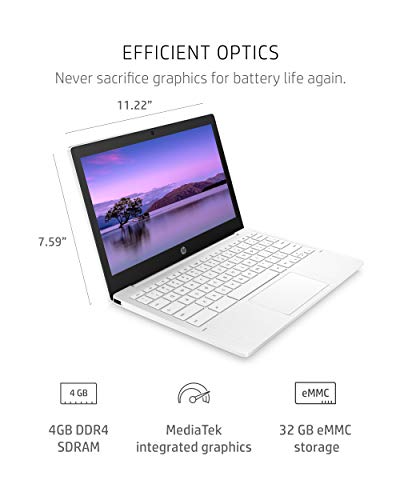 HP Chromebook 11-inch Laptop - MediaTek - MT8183 - 4 GB RAM - 32 GB eMMC Storage - 11.6-inch HD IPS Touchscreen & Chromebook 11-inch Laptop - 4 GB - 32 GB Storage - 11.6-inch HD Display - (Snow White)