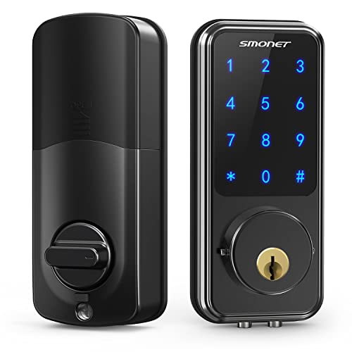 Smart Lock, SMONET Touchscreen Keypad Deadbolt, Keyless Door Entry for Exterior Door, Passcode Code Front Door Lock, WiFi Door Lock Compatible with Alexa, Bluetooth Deadbolt Lock for Home Office