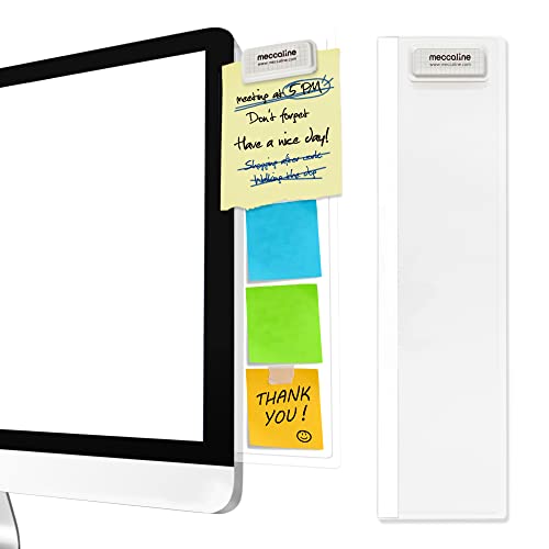 MECCALINE Monitor Memo Board - 2-Piece Desktop Monitor Sticky Note Holder, Paper Holder - Easy to Use PET Computer Message Board for Picture, Reminder - Computer Monitor Accessories - Office Supplies