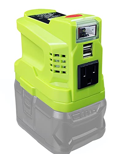 150W Power Inverter Generator Fit for Ryobi 18 Volt Lithium and Nickel Battery, DC 18V to AC 110V-120V Portable Power Station with Dual USB Outlet and AC Outlet and 200LM LED Light Battery Inverter