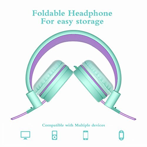 Elecder i37 Kids Headphones Children Girls Boys Teens Foldable Adjustable On Ear Headphones 3.5mm Jack Compatible Cellphones Computer MP3/4 Kindle School Tablet Green/Purple