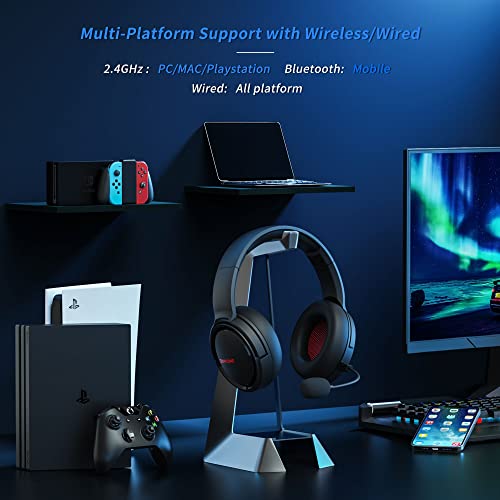 BINNUNE 2.4G/Bluetooth Wireless Gaming Headset with Microphone for PS4 PS5 Playstation 4 5, 48 Hours Playtime, PC USB Gamer Headphones with Mic for Laptop Computer