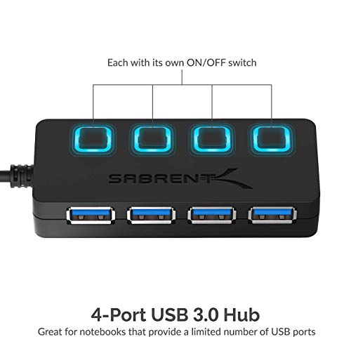 Sabrent 4-Port USB 3.0 Hub with Individual LED Power Switches (HB-UM43)