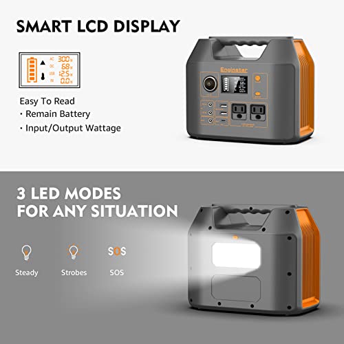 EnginStar Portable Power Station, 300W 296Wh Power Bank with 110V Pure Sine Wave AC Outlet and LED Light for Outdoors Camping and Emergency, 80000mAh Backup Battery Power Supply for CPAP Machine