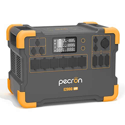 pecron Portable Power Station E2000LFP,1920Wh LiFePO4 Battery Backup Expandable to 8064Wh 6X2000W AC Outlets 1200W Max Solar Input Backup Power for Outdoors Camping Fishing Emergency