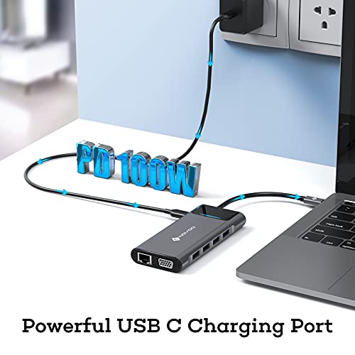 NOVOO 12 in 1 USB C Hub Triple Display Docking Station Type C Hub Multiport Adapter Dongle Dual Monitor Laptop Docking Station with 2 HDMI VGA 4 USB SD/TF for MacBook/Dell/Surface/HP/Lenovo Laptops