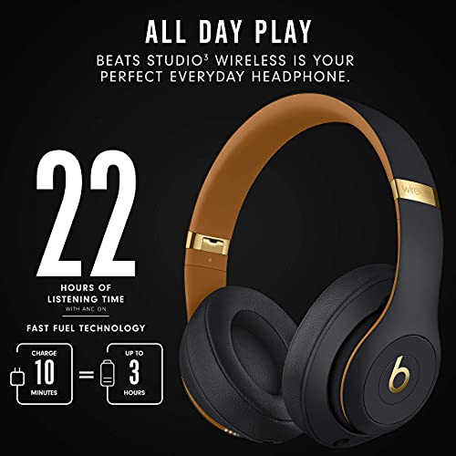 Beats Studio3 Wireless Noise Cancelling Over-Ear Headphones - Apple W1 Headphone Chip, Class 1 Bluetooth, 22 Hours of Listening Time, Built-in Microphone - Midnight Black (Latest Model) (Renewed)