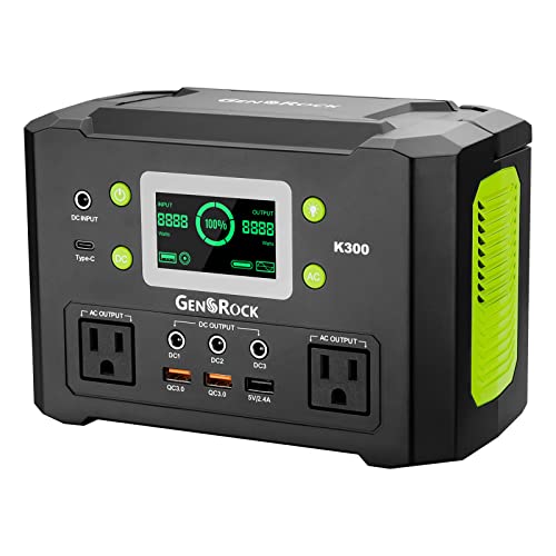 GENSROCK 300W Portable Power Station, 222Wh Solar Generator, Backup Lithium Battery With 110V/300W AC Outlet /QC 3.0/Type-C/LED Light/DC 12V for CPAP Family Emergency Outdoor Camping RV Travel