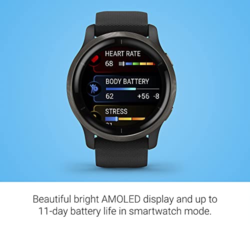 Garmin Venu 2, GPS Smartwatch with Advanced Health Monitoring and Fitness Features, Slate Bezel with Black Case and Silicone Band