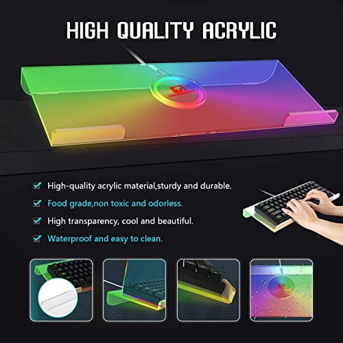 Premium Acrylic Computer Keyboard Stand, 366 Kinds RGB LED Backlit Keyboard Tray,Gaming Keyboard USB Interface Titled Keyboard Stand,Clear Acrylic Tilted Keyboard Riser for Office Desk, Home, School.