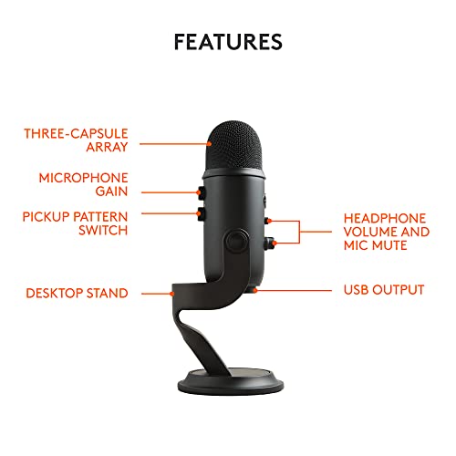 Logitech for Creators Blue Yeti USB Microphone for PC, Podcast, Gaming, Streaming, Studio, Computer Mic - Blackout