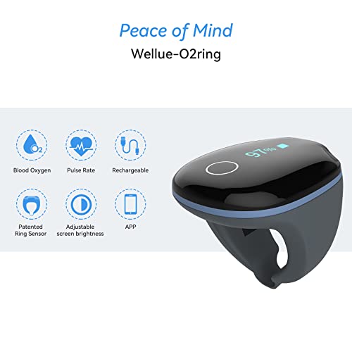 Wellue Wearable Pulse Oximeter - Rechargeable O2ring Bluetooth Oxygen Saturation Monitor, Continuous recording of Oxygen Level and Pulse Rate with Free APP