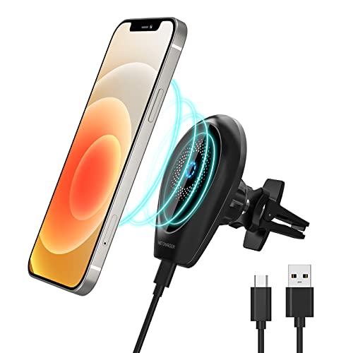 Magnetic Wireless Car Charger, 360° Rotation Adjustable Magnetic Phone Car Mount Compatible with Caseless or Magsaf Cases iPhone 14/13/12 Series, Air Vent Clip Car Charging Mount with Strong Magnet