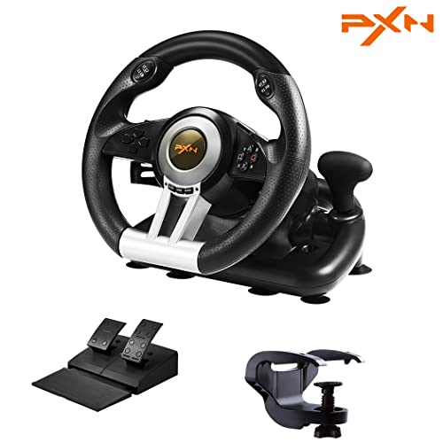 Xbox Steering Wheel - PXN V3II 180° Gaming Racing Wheel Driving Wheel, with Linear Pedals and Racing Paddles for Xbox Series X|S, PC, PS4, Xbox One, Nintendo Switch - Black