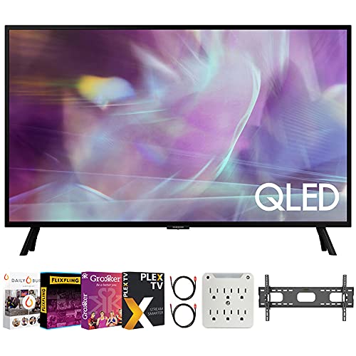 Samsung QN32Q60AA 32 Inch QLED HDR 4K UHD Smart TV Bundle with Premiere Movies Streaming + Deco Mount 19-45 inch Slim Flat Wall Mount Kit + 6-Outlet Surge Adapter + 2X 6FT 4K HDMI 2.0 Cable