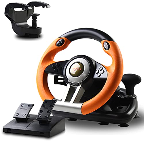 Racing Wheel, PXN-V3II 180° Game Racing Steering Wheel with Pedal and Shift Paddle, Compatible for PC, PS3, PS4, Xbox One, Xbox Series S&X, Nintendo Switch.-Orange